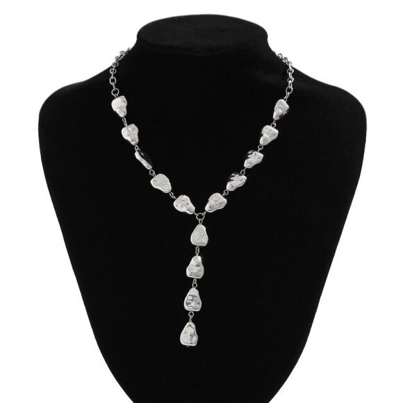 Contemporary Gold Tone Nugget Drop Necklace - Picture 8 of 12